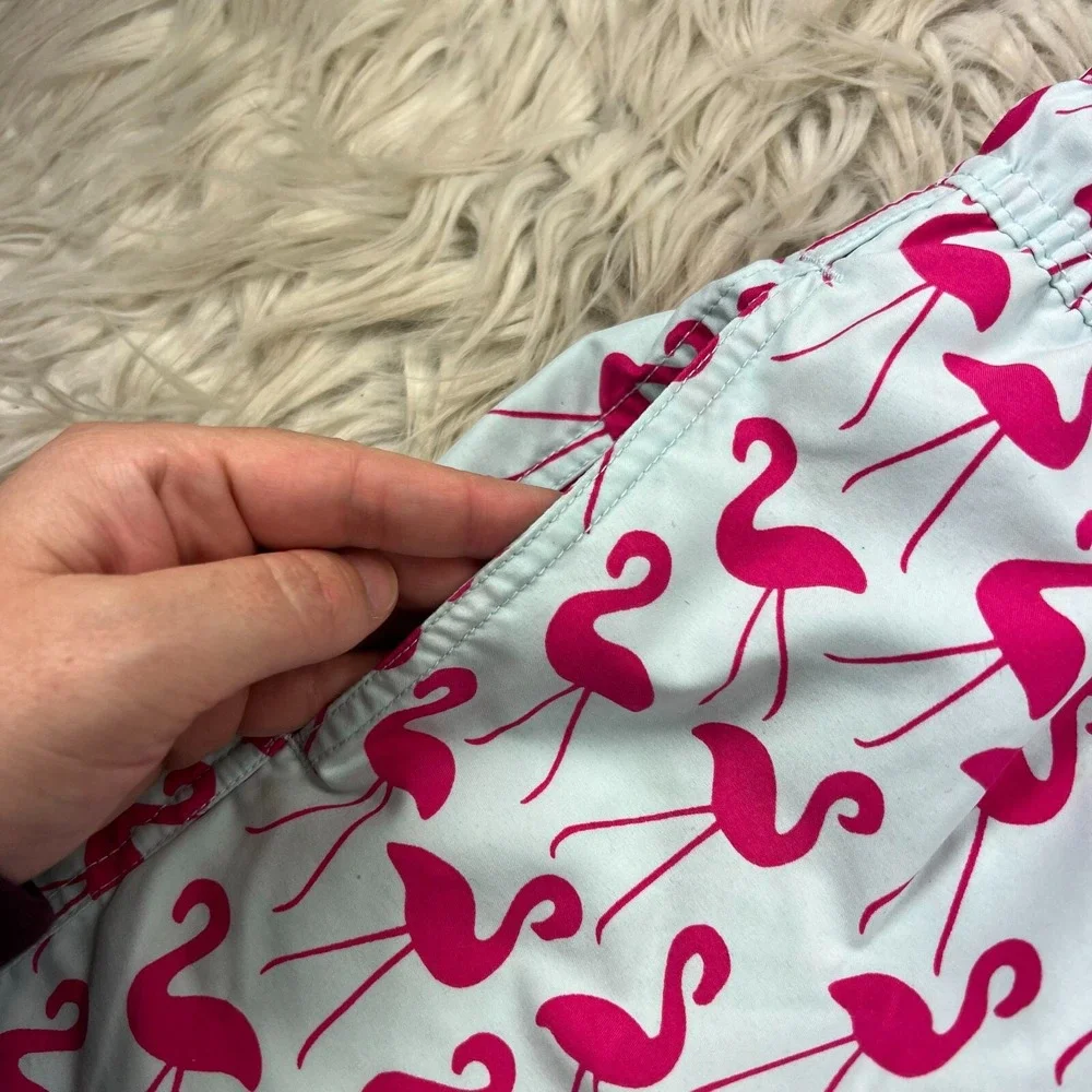 Tom & Teddy Men's M Mint Pink‎ Flamingo Print Swim Trunks Shorts